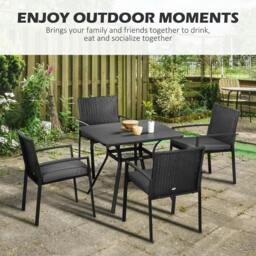 Rackhams Five-Piece Garden Dining Set, with Rattan Seat Chairs and Cushions - Black - thumbnail 4