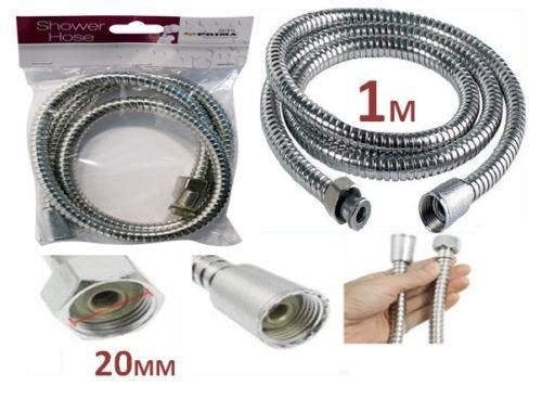 Rackhams Generic 1 MTR Flexible Stainless Steel Chrome Hose Standard Shower Head Bathroom UK