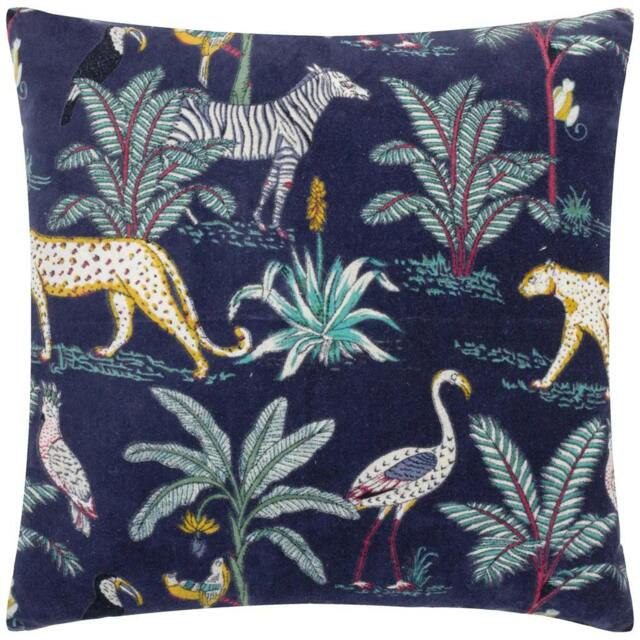 Rackhams Tropics Wilds Cotton Tropical Cushion Cover - Navy - 55cm x 55cm - Navy - 100% Cotton