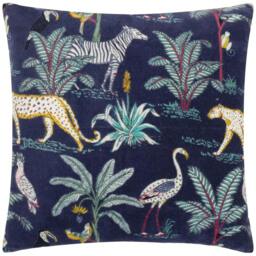 Rackhams Tropics Wilds Cotton Tropical Cushion Cover - Navy - 55cm x 55cm - Navy - 100% Cotton - thumbnail 2