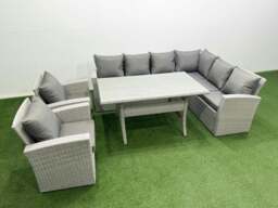 Rackhams Rattan Garden Furniture Set Outdoor 8 Seater Patio Dining Corner Sofa Sets with Dining Table Chair Light Grey Mixed - thumbnail 2
