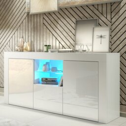 Rackhams Modern TV Unit Cabinet 145cm Stand & with White Gloss Doors & Free LED - 145 cm - 1 - Wite Matt Body & White Gloss Doors - thumbnail 2