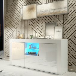 Rackhams Modern TV Unit Cabinet 145cm Stand & with White Gloss Doors & Free LED - 145 cm - 1 - Wite Matt Body & White Gloss Doors - thumbnail 6