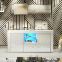Rackhams Modern TV Unit Cabinet 145cm Stand & with White Gloss Doors & Free LED - 145 cm - 1 - Wite Matt Body & White Gloss Doors - thumbnail 3