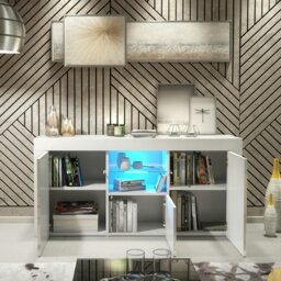 Rackhams Modern TV Unit Cabinet 145cm Stand & with White Gloss Doors & Free LED - 145 cm - 1 - Wite Matt Body & White Gloss Doors - thumbnail 4