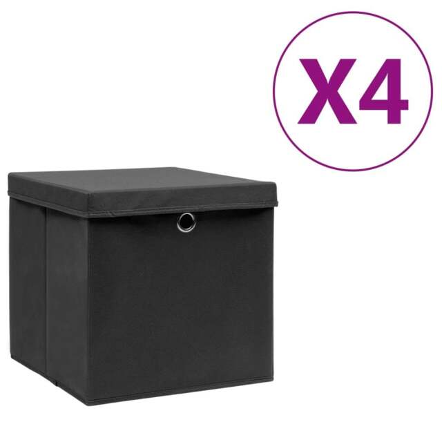 Rackhams Storage Boxes with Covers 4 pcs 28x28x28 cm Black