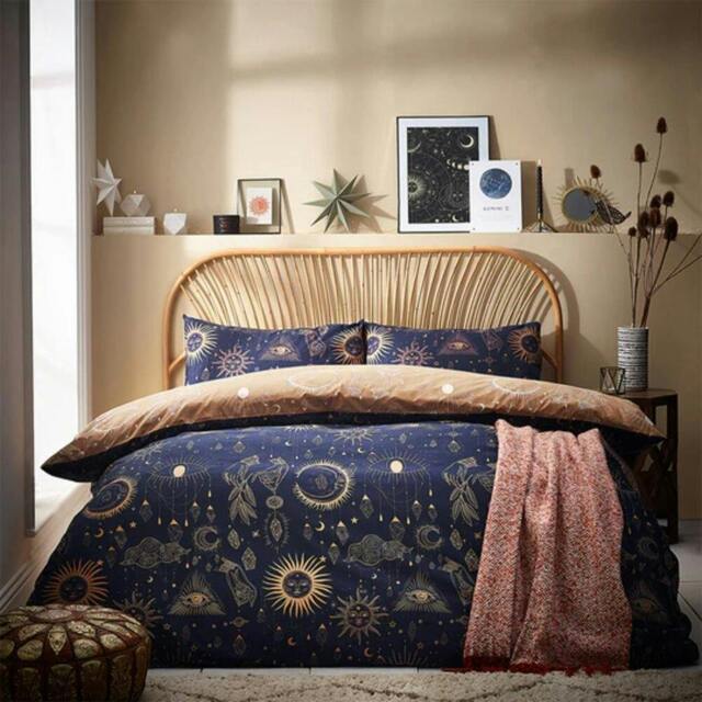 Rackhams Constellation Duvet Cover Set - Navy/Gold - King - Navy/Gold - 50% Cotton/50% Polyester