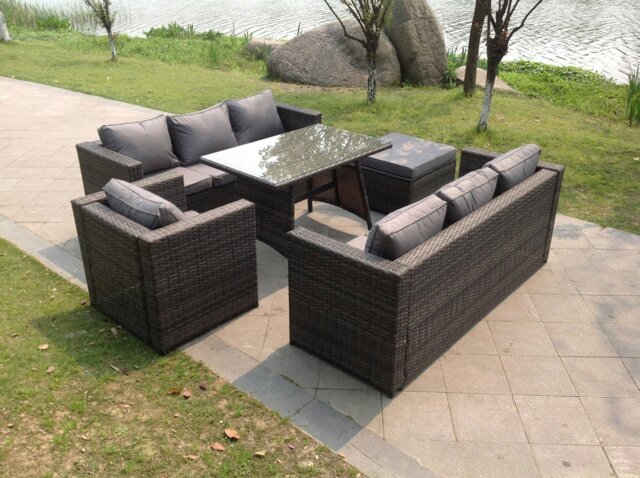 Rackhams 8 Seater Lounge Rattan Sofa Dining Set Table Chair Garden Furniture Outdoor - image 1