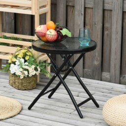 Rackhams Folding Garden Table Round Foldable Table with Safety Buckle Black