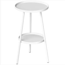 Rackhams Round Garden Table, 2-Tier Metal Patio Table Coffee Table, White - thumbnail 2