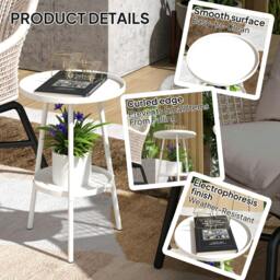 Rackhams Round Garden Table, 2-Tier Metal Patio Table Coffee Table, White - thumbnail 5