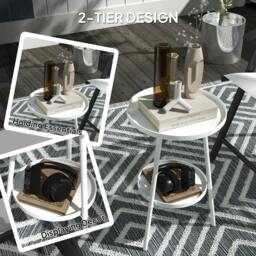 Rackhams Round Garden Table, 2-Tier Metal Patio Table Coffee Table, White - thumbnail 4