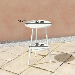 Rackhams Round Garden Table, 2-Tier Metal Patio Table Coffee Table, White - thumbnail 3