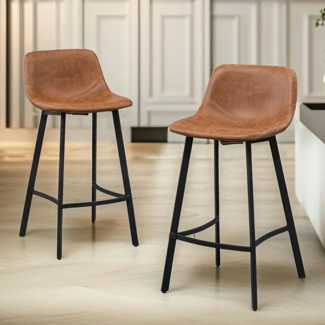 Rackhams Set of 2 Industrial Brown Bar Stools - image 1