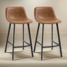 Rackhams Set of 2 Industrial Brown Bar Stools - thumbnail 4