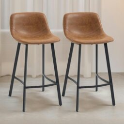 Rackhams Set of 2 Industrial Brown Bar Stools - thumbnail 2