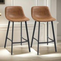 Rackhams Set of 2 Industrial Brown Bar Stools - thumbnail 3