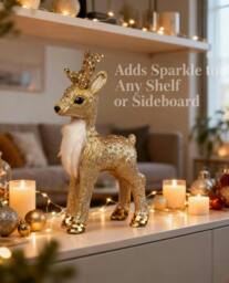 Rackhams 22cm Gold Reindeer Christmas Figurine for Festive Home Display and Seasonal Decorating - thumbnail 5