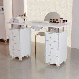 Rackhams 4ft Wide White Movable Manicure Table Nail Station with Dust Collector - thumbnail 5