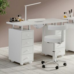 Rackhams 4ft Wide White Movable Manicure Table Nail Station with Dust Collector - thumbnail 6