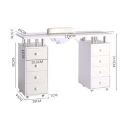 Rackhams 4ft Wide White Movable Manicure Table Nail Station with Dust Collector - thumbnail 3