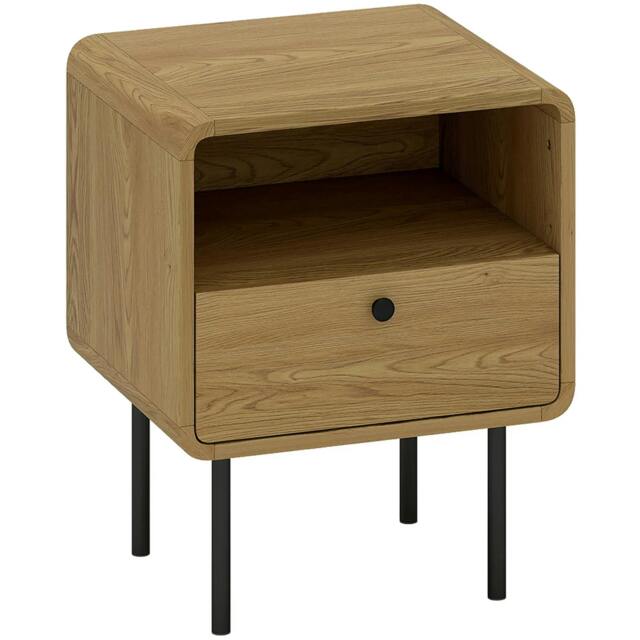 Rackhams Bedside Table with Drawer and Open Shelf - Oak