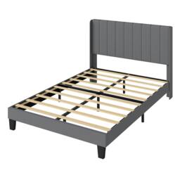Rackhams Bed Frame Double King Metal Wood Winger Panel Soft Upholstered Headboard - Beige-King/5FT - thumbnail 2