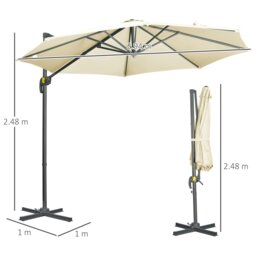 Rackhams 3 x 3(m) Cantilever Parasol with Cross Base, Garden Umbrella with 360° Rotation, Crank Handle and Tilt for Outdoor, Patio, Cream White - Orange - Φ294 x 248H cm - thumbnail 6