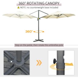 Rackhams 3 x 3(m) Cantilever Parasol with Cross Base, Garden Umbrella with 360° Rotation, Crank Handle and Tilt for Outdoor, Patio, Cream White - Orange - Φ294 x 248H cm - thumbnail 4