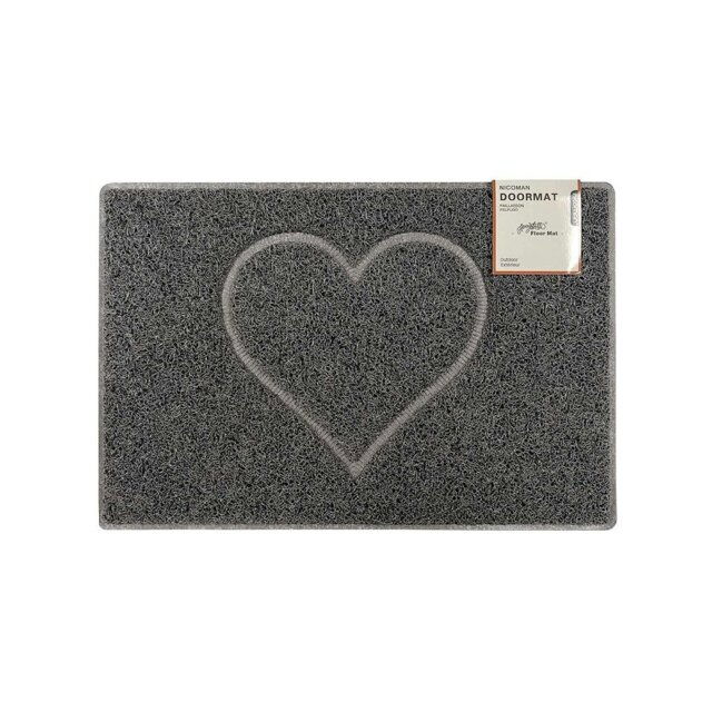 Rackhams Heart Small Embossed Doormat in Grey with Open Back - Grey - Vinyl - 1