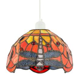 Rackhams Vivid Orange and Amber Stained Glass Dragonfly Tiffany Pendant Shade - thumbnail 1