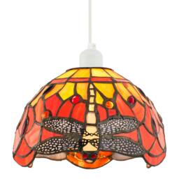 Rackhams Vivid Orange and Amber Stained Glass Dragonfly Tiffany Pendant Shade - thumbnail 2