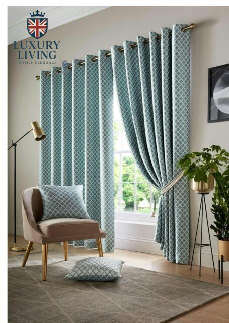 Rackhams Modern Geometric Eyelet Curtains – Two-Tone Jacquard with Full Lining for Contemporary Interiors - 229cm width x 229cm drop