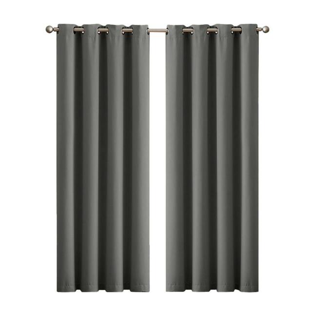 Rackhams 2PC Thermal Blackout Blockout Curtains Eyelet Ring Top Thick Sun Block - 117cm x 137cm - Charcoal - image 1