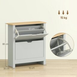 Rackhams 12-Shoe Storage Cabinet 4 Shelves 2 Drawers Tabletop Light Grey - Light Grey - Melamine coating - Particle board - thumbnail 4