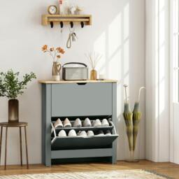 Rackhams 12-Shoe Storage Cabinet 4 Shelves 2 Drawers Tabletop Light Grey - Light Grey - Melamine coating - Particle board