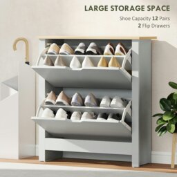 Rackhams 12-Shoe Storage Cabinet 4 Shelves 2 Drawers Tabletop Light Grey - Light Grey - Melamine coating - Particle board - thumbnail 5