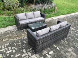 Rackhams 6 Seater Rattan Garden Furniture Set with 2 Sofas & Coffee Table - Dark Grey Mixed - thumbnail 2