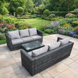 Rackhams 6 Seater Rattan Garden Furniture Set with 2 Sofas & Coffee Table - Dark Grey Mixed - thumbnail 1