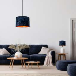 "Rackhams Modern Midnight Blue Crushed Velvet 10"" Table/Pendant Shade with Copper Inner" - thumbnail 2