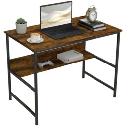 Rackhams 2-Tier Writing Desk Metal Frame with Storage Shelf Rustic Brown - Rustic Brown - 60 - Particle board, metal - thumbnail 2