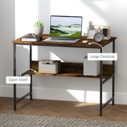 Rackhams 2-Tier Writing Desk Metal Frame with Storage Shelf Rustic Brown - Rustic Brown - 60 - Particle board, metal - thumbnail 3