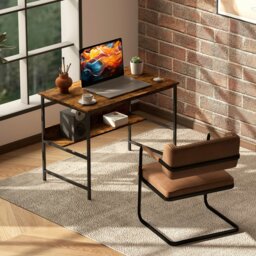 Rackhams 2-Tier Writing Desk Metal Frame with Storage Shelf Rustic Brown - Rustic Brown - 60 - Particle board, metal - thumbnail 1