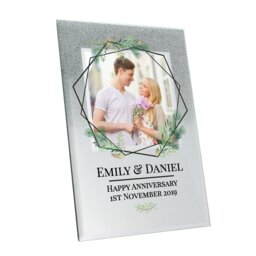 Rackhams Personalised Geo Leaves 4x4 Glitter Glass Photo Frame - thumbnail 2