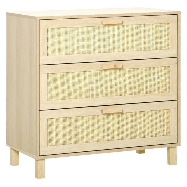 Rackhams Rattan Bedroom Chest of Drawers, 3 Drawers Storage Unit, Boho Dresser for Living Room, Hallway, Natural - image 1