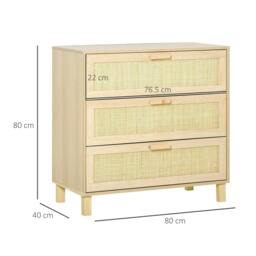 Rackhams Rattan Bedroom Chest of Drawers, 3 Drawers Storage Unit, Boho Dresser for Living Room, Hallway, Natural - thumbnail 3