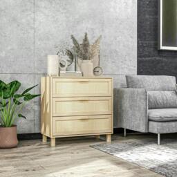 Rackhams Rattan Bedroom Chest of Drawers, 3 Drawers Storage Unit, Boho Dresser for Living Room, Hallway, Natural - thumbnail 2
