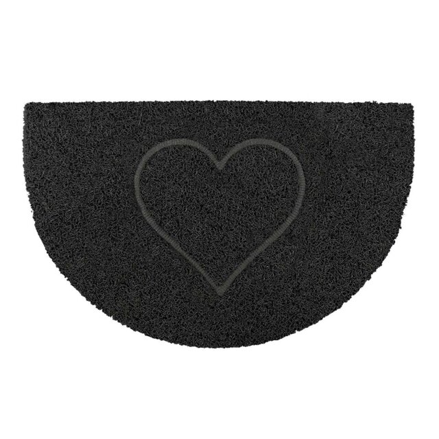 Rackhams Heart Half Moon Doormat in Black - Black - Vinyl - 1