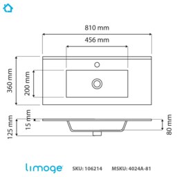 Rackhams 4024A Ceramic 81cm Thin-Edge Inset Basin with Rectangular Bowl - White - Ceramic - 81cm - thumbnail 3