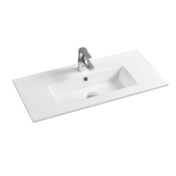 Rackhams 4024A Ceramic 81cm Thin-Edge Inset Basin with Rectangular Bowl - White - Ceramic - 81cm - thumbnail 2